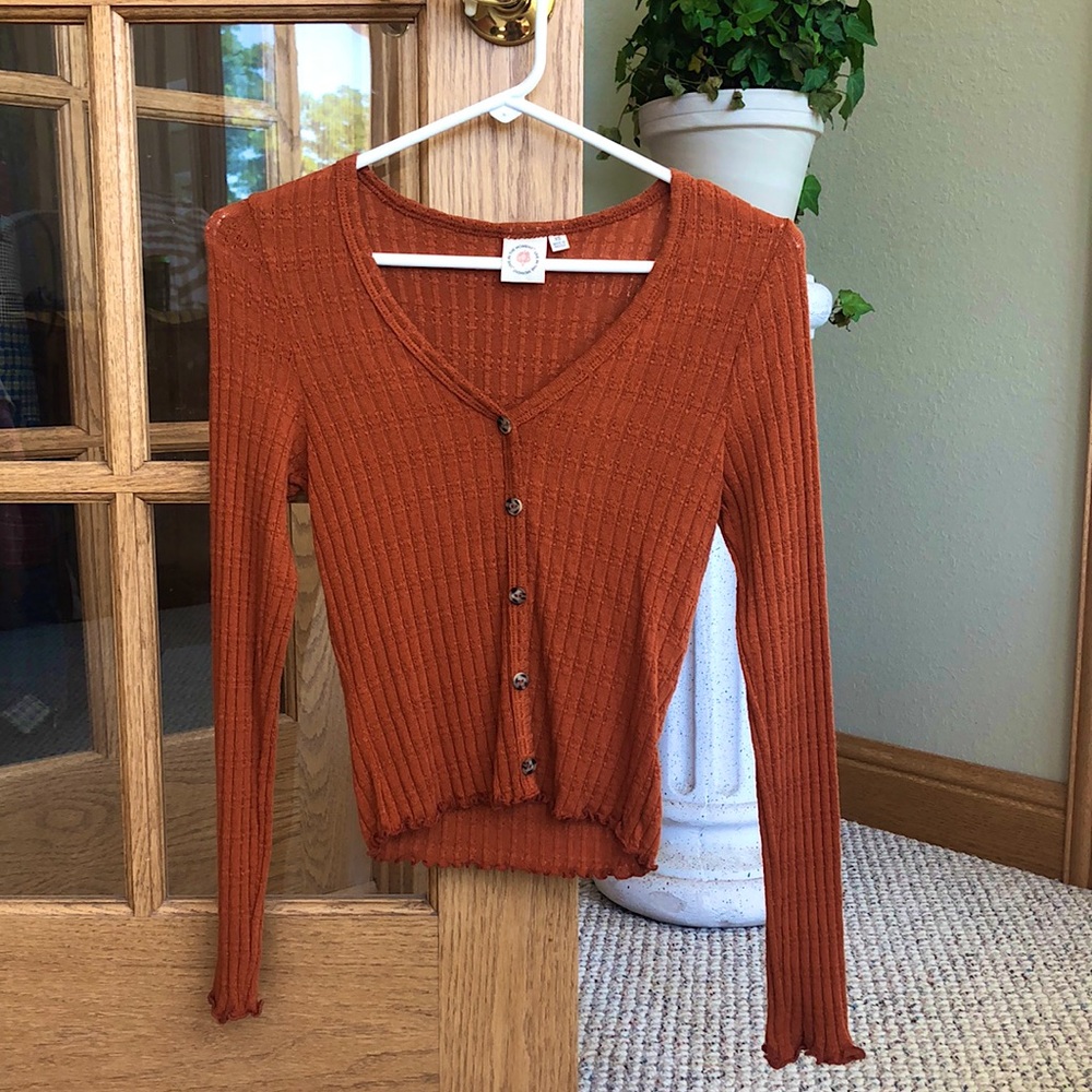 Burnt Orange Long Sleeve Crop Top